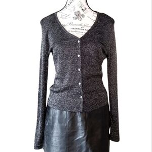 🇨🇦 90s Black Lurex Cardigan — Minimal Goth Metallic Knit